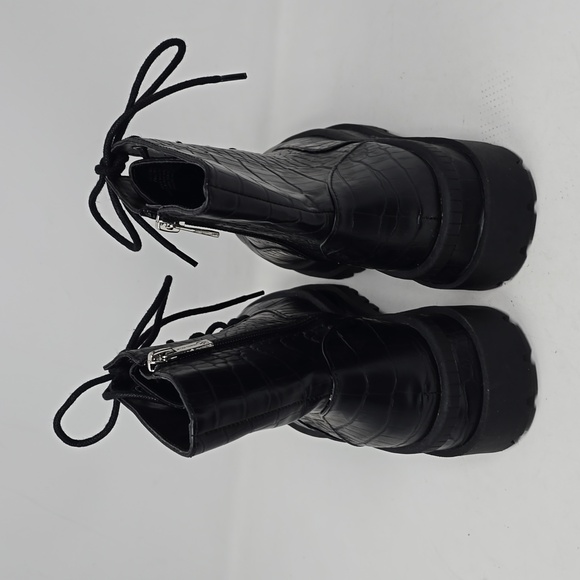 Jessica Simpson Enita Embossed Leather Black Combat Boots Size 7 - Picture 4 of 6